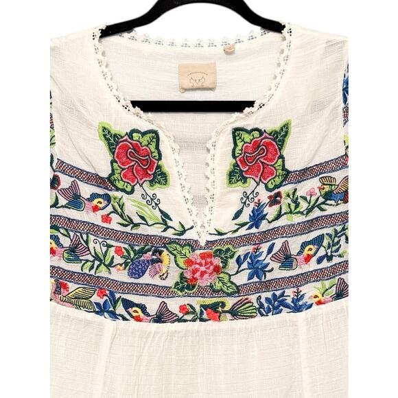 Anthropologie Vanessa Virginia Moineau Bouquet Embroidery Short Sleeve Top 0p XS - Picture 4 of 11